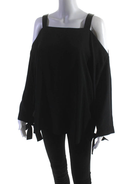 Tibi Women's Off Shoulder Long Sleeve Silk Blouse Black Size M