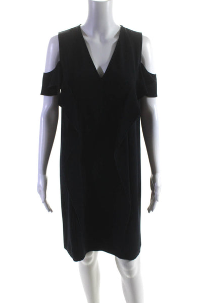 Elie Tahari Women's Cold Shoulder Mid Length Shift Dress Navy Size 10