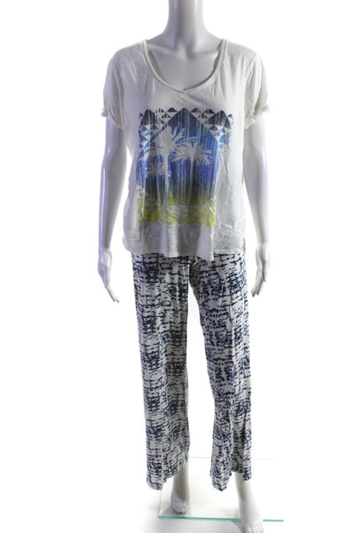 PJ Salvage Women's Printed Tee Pajama Pants White Blue Size L XL Lot 2