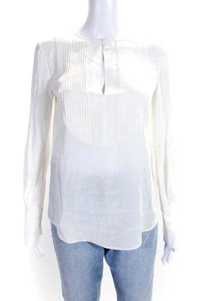 Equipment Femme Womens Silk Pleated V Neck Long Sleeved Blouse White Size XXS