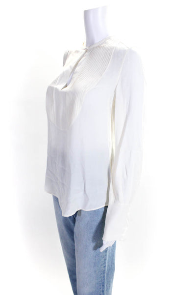 Equipment Femme Womens Silk Pleated V Neck Long Sleeved Blouse White Size XXS