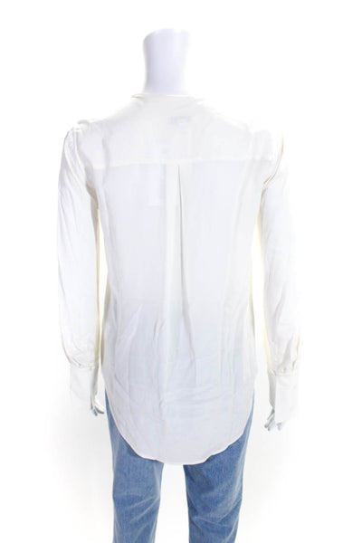 Equipment Femme Womens Silk Pleated V Neck Long Sleeved Blouse White Size XXS