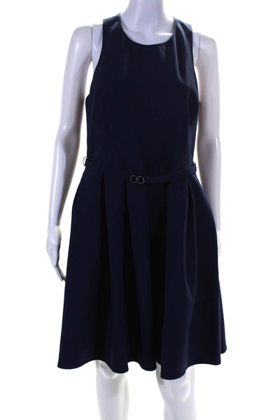 Laundry by Shelli Segal Womens Belted Pleated A Line Dress Navy Blue Size 12