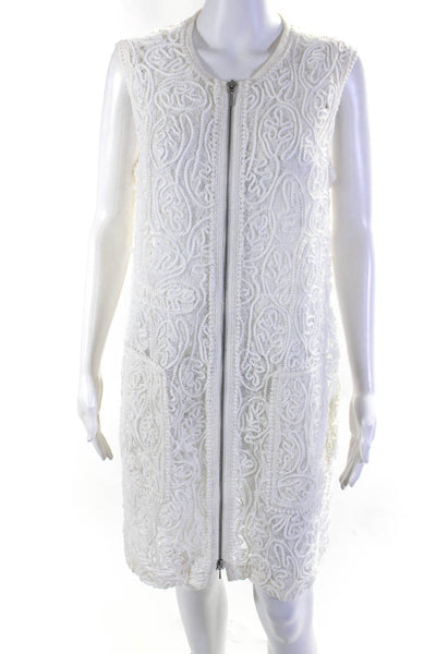 Elie Tahari Womens Lace Embroidered Full Zipper Sleeveless Dress White Size 8