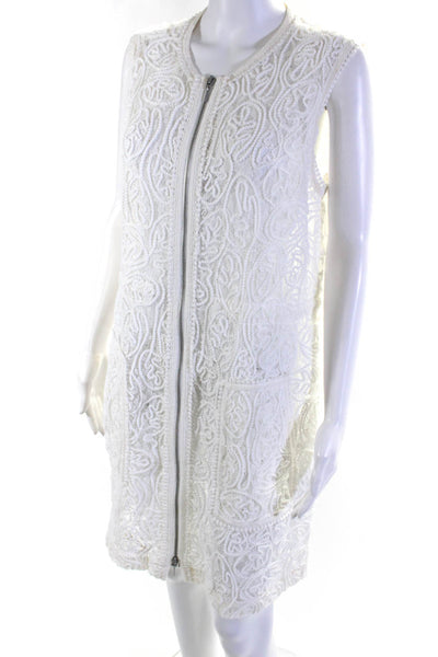 Elie Tahari Womens Lace Embroidered Full Zipper Sleeveless Dress White Size 8