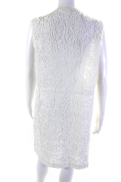 Elie Tahari Womens Lace Embroidered Full Zipper Sleeveless Dress White Size 8