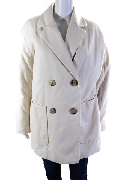 Madewell Womens White Cotton Double Breasted Long Sleeve Coat Size M