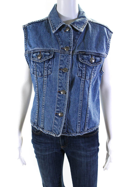 Faconnable Womens Blue Medium Wash Cotton Denim Vest Jacket Size L