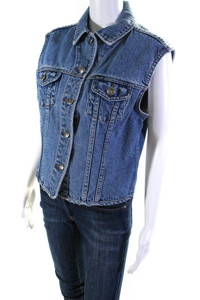 Faconnable Womens Blue Medium Wash Cotton Denim Vest Jacket Size L