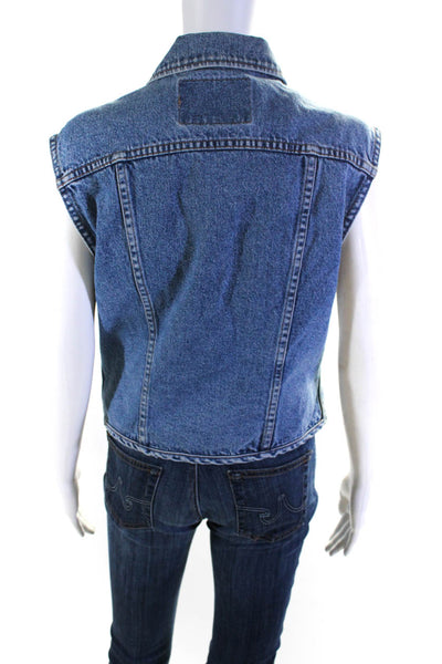 Faconnable Womens Blue Medium Wash Cotton Denim Vest Jacket Size L