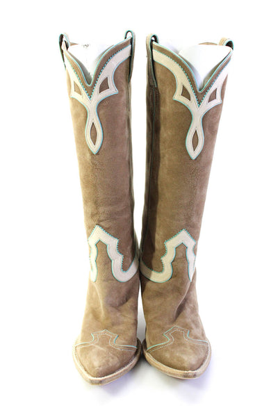 Nando Muzi Womens Suede Cap Toe Laser Cut Western Boots Pale Brown Size 8US 38EU