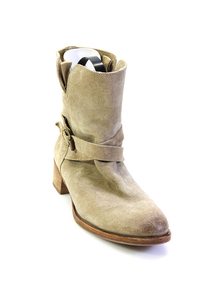 J Crew Womens Suede Almond Toe Single Buckle Ankle Boots Light Brown Size 7.5US