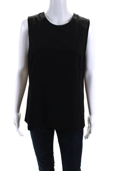 J Brand Womens Crepe Sleeveless Zip Up Crew Neck Blouse Top Black Size L