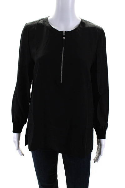 Lafayette 148 New York Womens Silk Crepe 1/2 Zip Up Blouse Top Black Size S