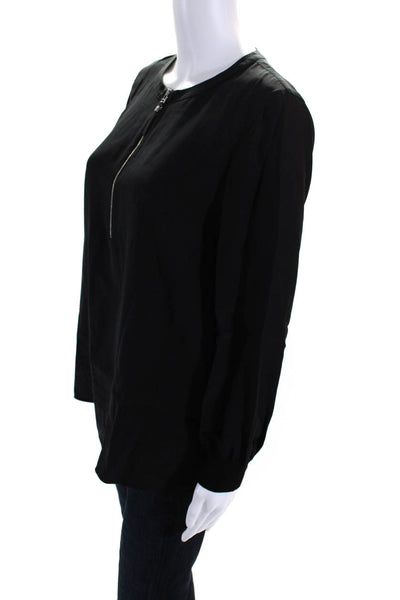 Lafayette 148 New York Womens Silk Crepe 1/2 Zip Up Blouse Top Black Size S