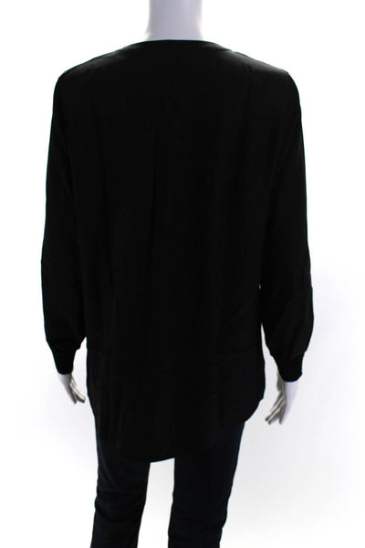 Lafayette 148 New York Womens Silk Crepe 1/2 Zip Up Blouse Top Black Size S