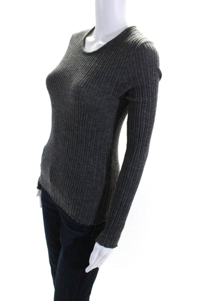 Schumacher Womens Ribbed Knit Scoop Neck Long Sleeve Sweater Top Gray Size S