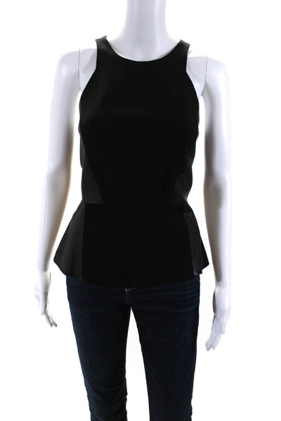 Rebecca Taylor Womens Knit Leather Crew Neck Sleeveless Blouse Top Black Size 8