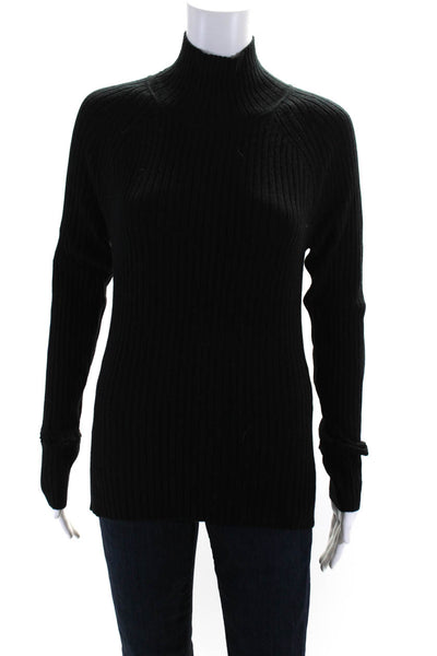 Zac Posen Womens Cashmere Ribbed Knit Mock Neck Sweater Top Black Size M