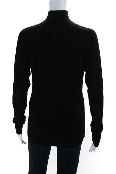 Zac Posen Womens Cashmere Ribbed Knit Mock Neck Sweater Top Black Size M