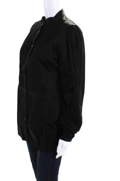 0039 Italy Womens Cotton Woven Pleated Button Up Long Blouse Top Black Size M