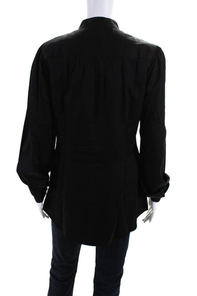 0039 Italy Womens Cotton Woven Pleated Button Up Long Blouse Top Black Size M