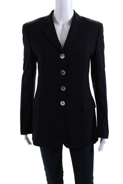 Piazza Sempione Womens Wool Notched Collar Button Up Blazer Navy Blue Size 40