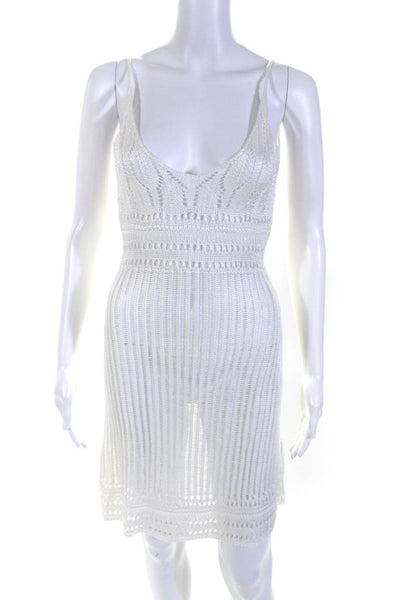 Loewe Womens Open Knit Spaghetti Strap V-Neck Cover Up Dress Ivory White Size S