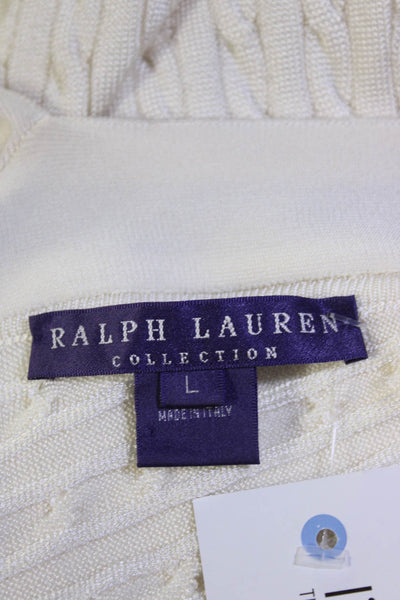 Ralph Lauren Purple Label Womens Pleated Peplum Hem Sweater Dress White Size L