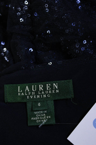 Lauren Ralph Lauren Evening Womens Pleated Sequined Zip Midi Dress Navy Size 6