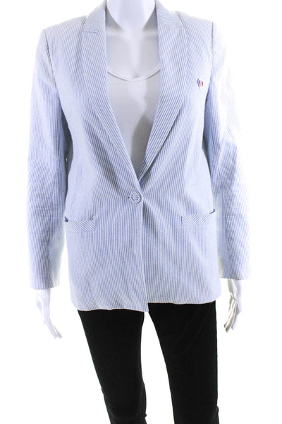 La Petite Francaise Paris Womens Cotton Striped Buttoned Blazer Blue Size EUR36