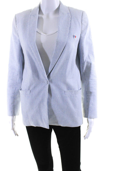 La Petite Francaise Paris Womens Cotton Striped Buttoned Blazer Blue Size EUR36