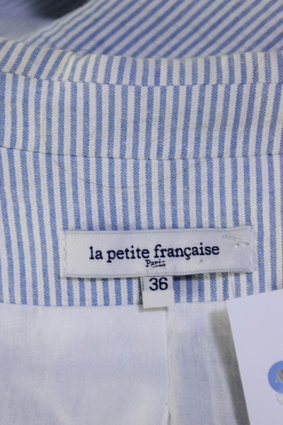 La Petite Francaise Paris Womens Cotton Striped Buttoned Blazer Blue Size EUR36