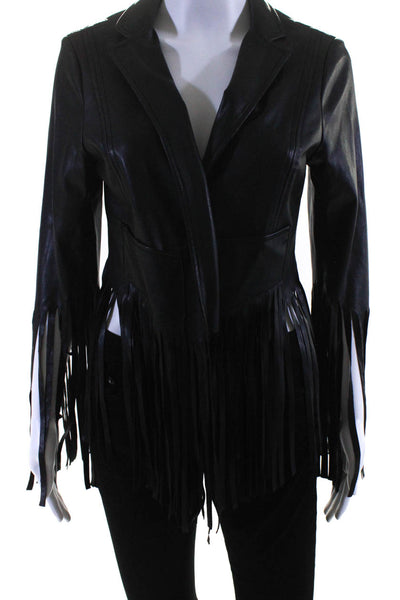 Vakko Sport Womens Frayed Texture Darted Collared Open Front Jacket Black Size M