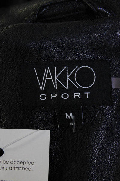 Vakko Sport Womens Frayed Texture Darted Collared Open Front Jacket Black Size M
