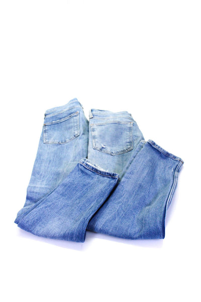 Zara Womens Blue Distress High Rise Slim Straight Leg Denim Jeans Size 2 Lot 2