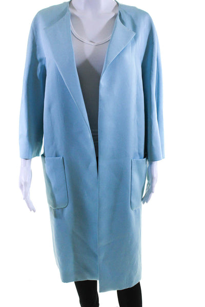 Escada Women's Half Sleeve Open Front Long Jacket Blue Size 36