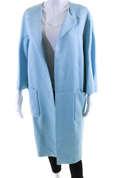 Escada Women's Half Sleeve Open Front Long Jacket Blue Size 36