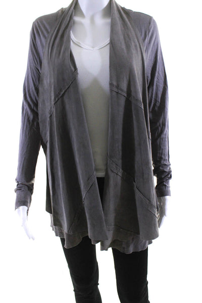 Alice + Olivia Women's Mid Length Open Front Leather Trim Cardigan Gray Size M