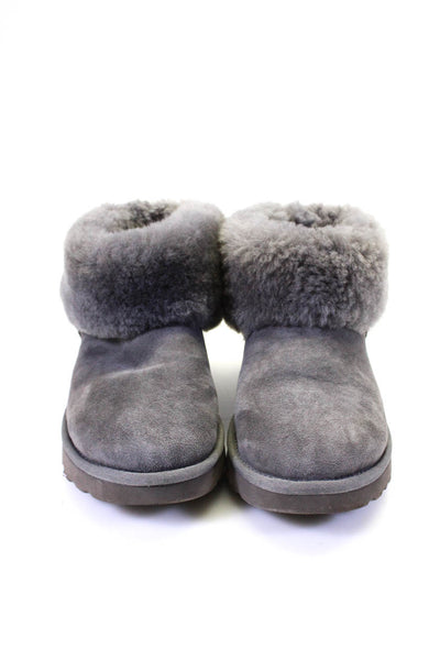 Ugg Womens Suede Comfort Classic Mini Fluff Ankle Boots Slate Gray Size 9US 39EU