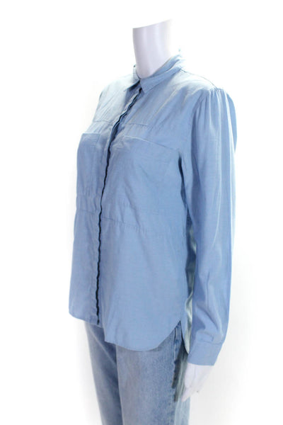 Whistles Womens Cotton Buttoned-Up Collared Long Sleeve Top Blue Size 4