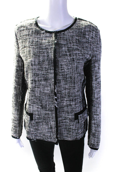 Elie Tahari Womens Tweed Button Down Jacket Black White Size Small