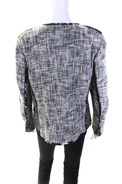 Elie Tahari Womens Tweed Button Down Jacket Black White Size Small