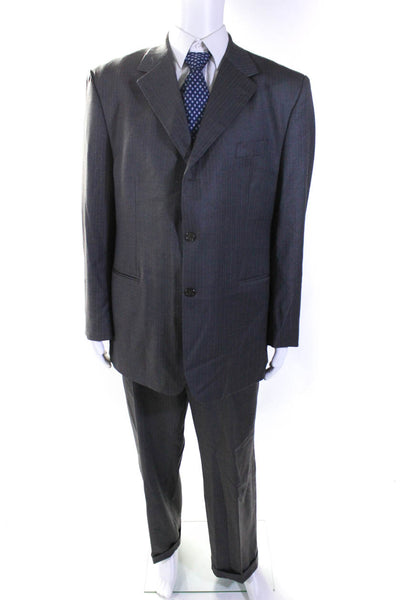 Gianni Valente Mens Wool Pinstripe Two button Blazer Pantsuit Gray Size 46