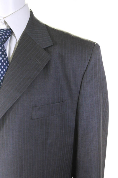 Gianni Valente Mens Wool Pinstripe Two button Blazer Pantsuit Gray Size 46