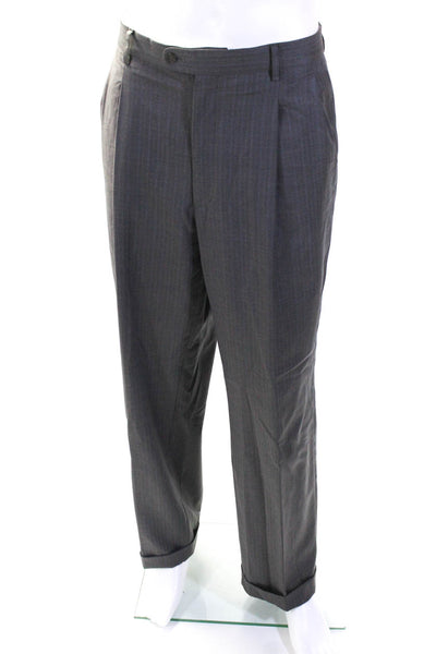 Gianni Valente Mens Wool Pinstripe Two button Blazer Pantsuit Gray Size 46