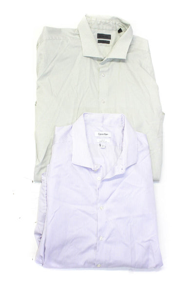 Calvin Klein Mens Print Long Sleeve Button-Down Shirts Purple Size 18.5 19 Lot 2