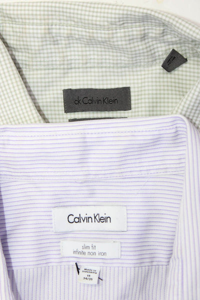 Calvin Klein Mens Print Long Sleeve Button-Down Shirts Purple Size 18.5 19 Lot 2