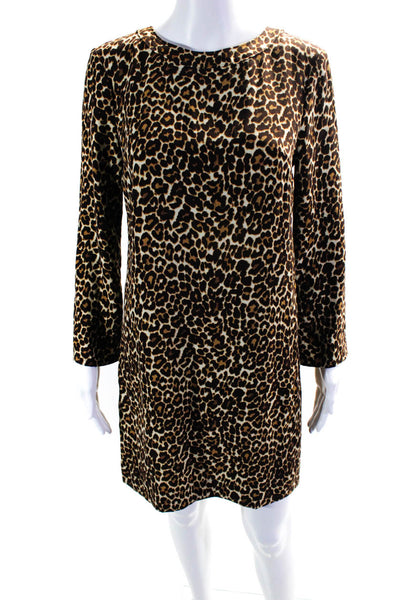 J Crew Womens Animal Print Back Zipped Long Sleeve Midi Dress Brown Size 2