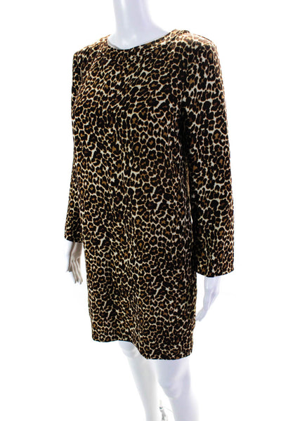 J Crew Womens Animal Print Back Zipped Long Sleeve Midi Dress Brown Size 2